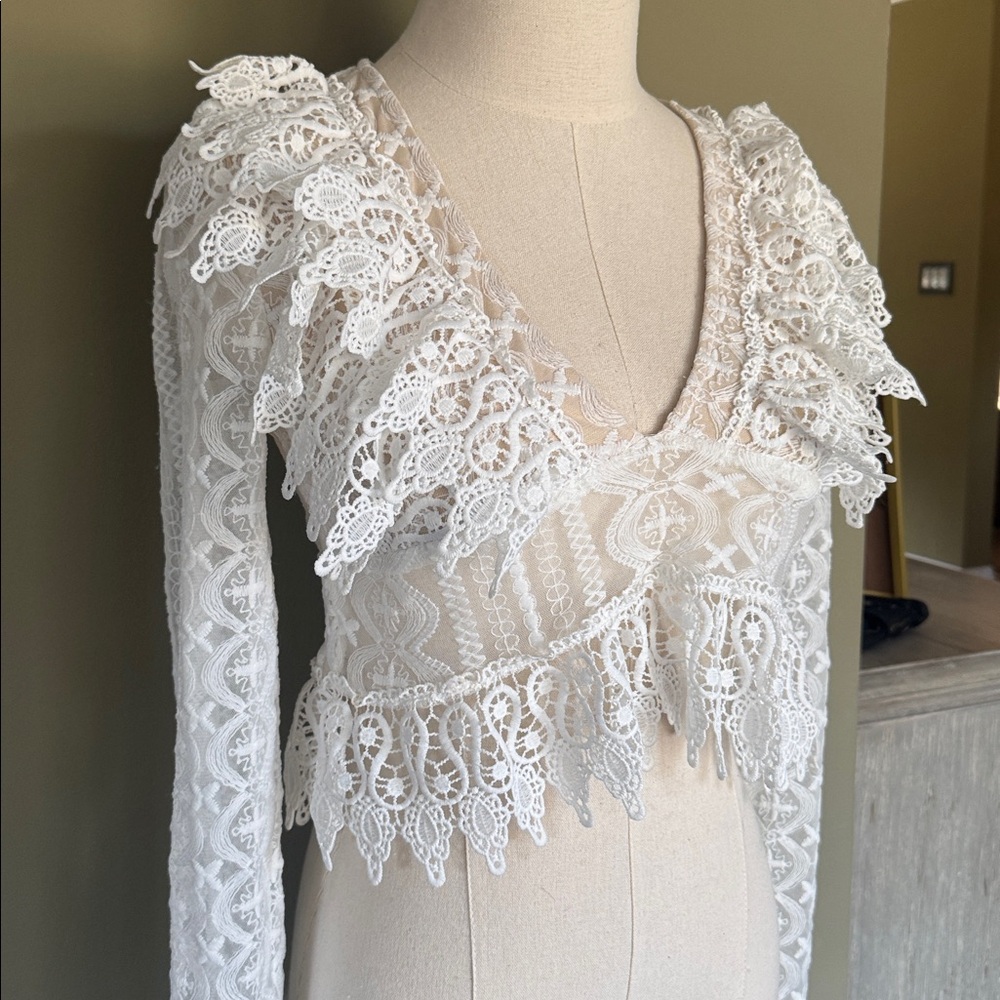 PLT Peplum Lace Frill V Neck Blouse